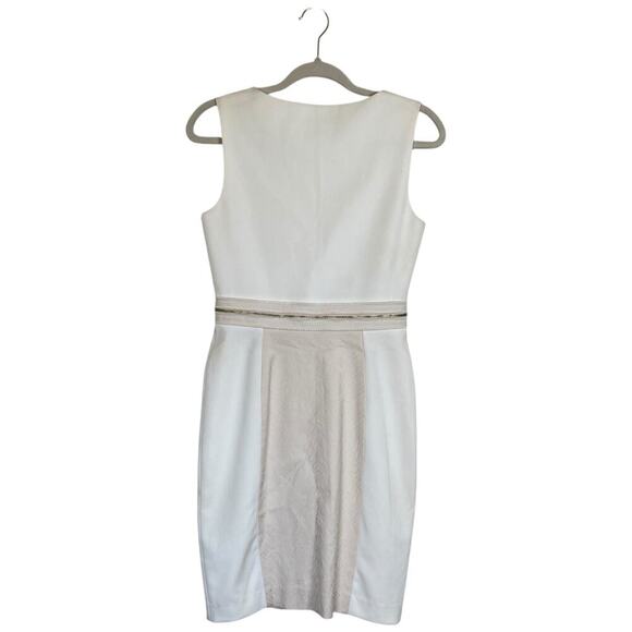 BLACK HALO Cream Sheath Dress Front Zipper Square Neck Office Party Size 4 - Picture 2 of 7